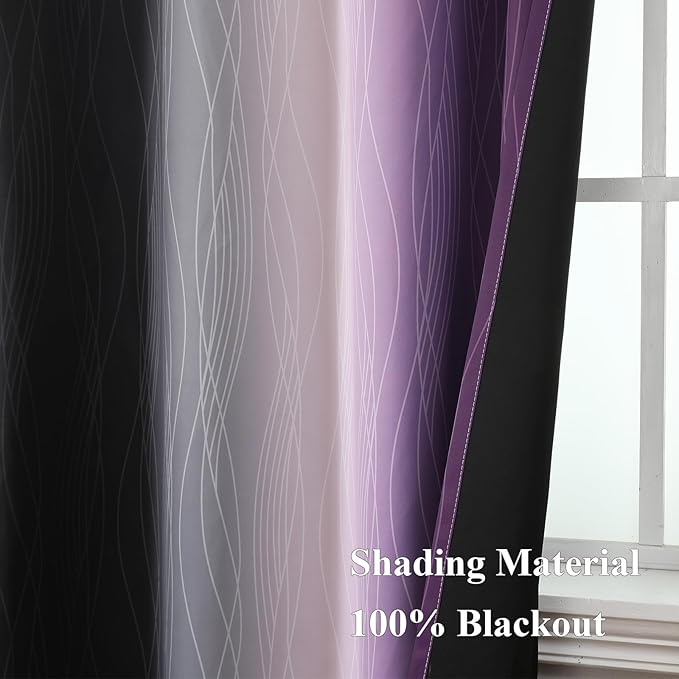 Estelar Textiler Purple and Black Ombre Blackout Curtains 108 Inch Length 2 Panels Set, Thermal Insulated Drapes for Bedroom,Full Room Darkening Grommet Gradient Curtains for Living Room,52Wx108L