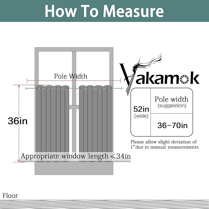 Yakamok 36 Inch Blackout Curtains Panels with Grommets - Room Darkening Thermal Insulated Window Drapes for Living Room/Bedroom,Light Grey, 52W x 36L, 2 Panels