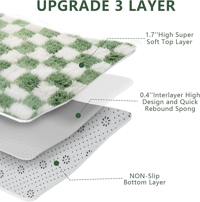Area Rugs for Bedroom Living Room,4x6 Green and White Fluffy Soft Checkered Rug Fuzzy Shag Shaggy Carpet, Indoor Plush Floor Rugs for Kids Boys Girls Teen Dorm Nursery Home Decor