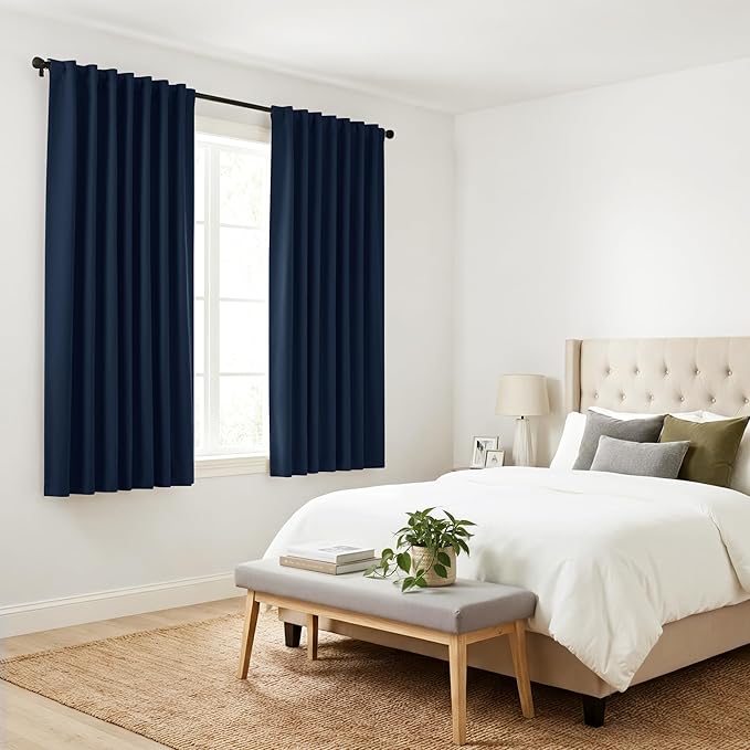 PONY DANCE Blackout Curtains for Bedroom - 72 Inches Length Thermal Insulated & Privacy Rod Pocket Curtain Drapes for Kitchen Home Decoration, 52 W x 72 L, Navy Blue, 2 Pieces