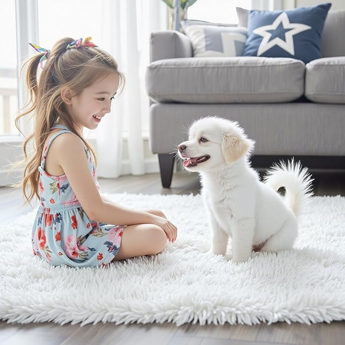 Small Rugs for Bedroom 2x3 Fluffy, Soft Fuzzy Area Rug for Living Room Dorm, Non Slip Shag Rugs for Girls Boys Bedroom, Soft Kids Carpet, Modern Home Decor Aesthetic(2 x 3, White)