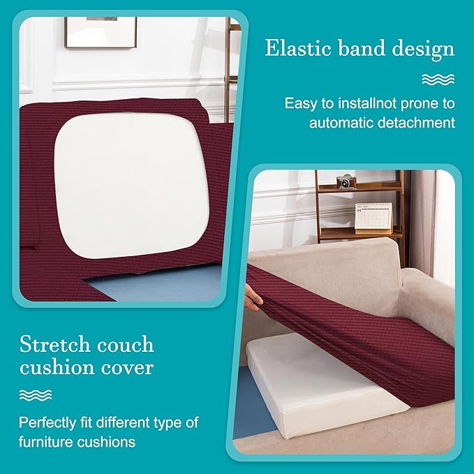 14Pcs Stretch Patio Cushion Covers,Outdoor Couch Covers Replacement,Outdoor Couch & Sofa Slipcovers,for Patio Furniture Cushion Covers,Washable Reusable Furniture Protector (Wine red,Cover Only)