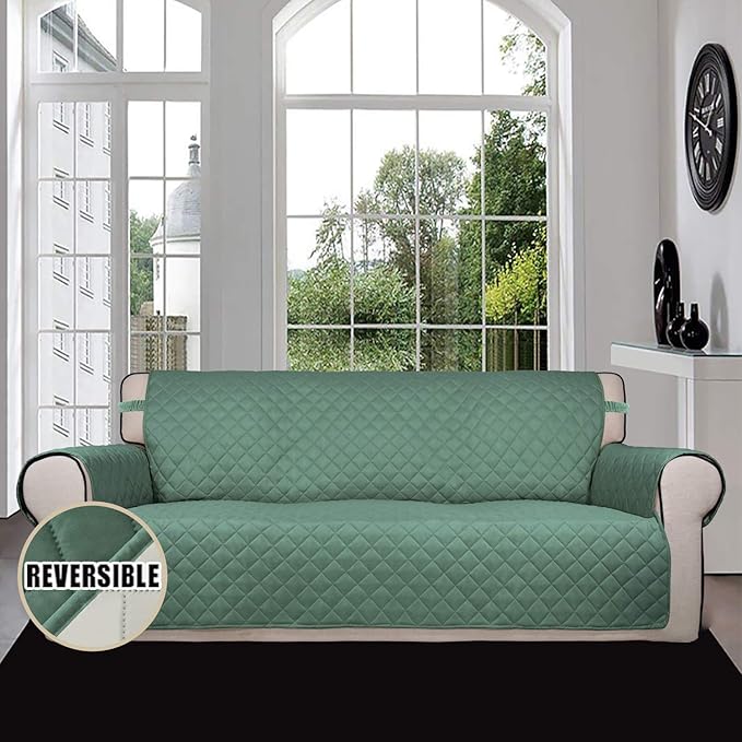 Easy-Going Reversible Oversized Couch Cover for 3 Cushion Couch Sofa Cover for Dogs Water Resistant Furniture Protector Cover with Foam Sticks for Pet Cat (Oversized Sofa, Cyan/Ivory)
