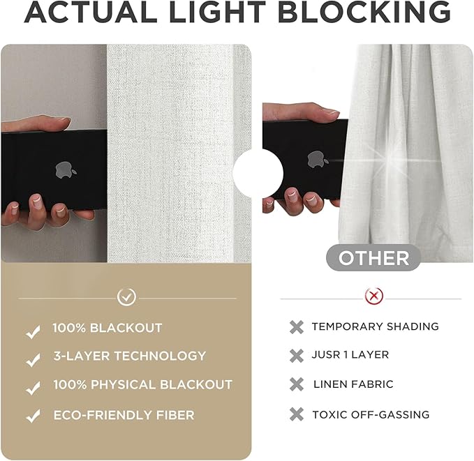 Joydeco Linen Blackout Curtains for Bedroom - 100% Light Blocking 1 Panels, White Drapes 100" W x 108" L, Thermal Insulated Room Darkening Curtains for Living Room, Rod Pocket & Back Tabs