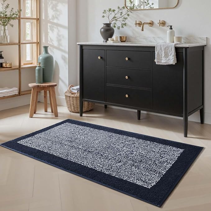 48x24 Long Bathroom Rugs Washable Non Slip, Dark Blue Bath Mat for Bathroom Floor Tub, Soft Absorbent Quick Dry Mats for Shower,Bathtub,Home Decor