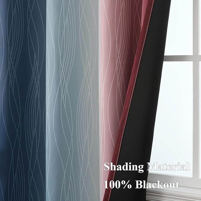 Estelar Textiler Navy Blue and Burgundy Red Ombre Blackout Curtains 45 Inches Long, Room Darkening Gradient Drapes for Kitchen, Thermal Insulated Grommet Curtains for Short Window,52Wx45L,2 Panels