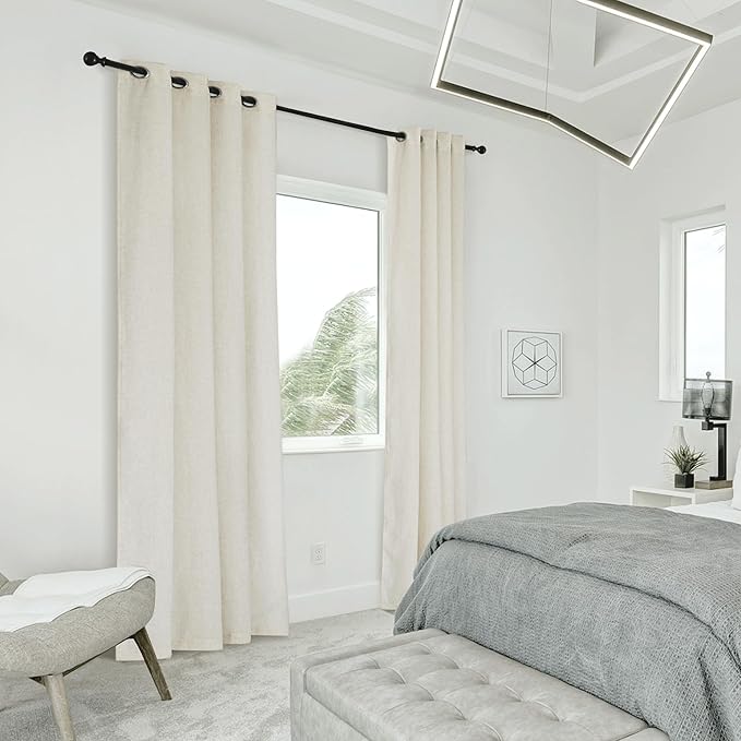 NICETOWN Linen Flax Semi Sheer Curtains 94" Length, Grommet Window Treatments Privacy Added with Light Penetration Vertical Drapes for Loft/Home Office, Natural, W55 x L94, 2 Panels