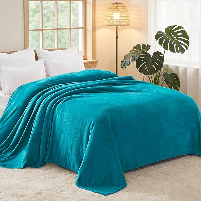 Exclusivo Mezcla Fleece Blankets Queen Size for Bed, Super Soft and Warm, All Season, Cozy, Plush, Lightweight, 90x90 Inches, Teal