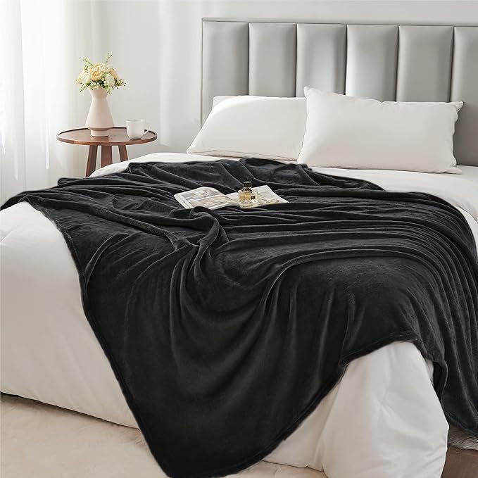 BEDELITE Fleece Blanket Black Full Blankets for Couch & Bed, Luxury Plush Cozy Fuzzy Blanket 84" x 90", Super Soft Warm Lightweight Throw Blanket for Travel Camping