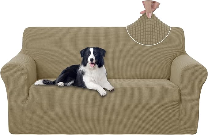 U-NICE HOME Oversized Stretch Loveseat Couch Cover Sofa Covers Washable Sofa Slipcover Furniture Protector for 2 Cushion Couch Sofa Pet Friendly, Sand