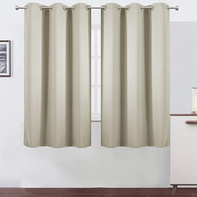 LEMOMO Light Beige Blackout Curtains 40 x 63 Inch Length/Set of 2 Curtain Panels/Thermal Insulated Room Darkening Blackout Curtains for Bedroom
