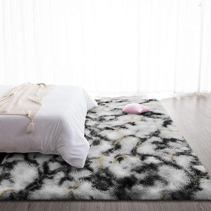 TWINNIS Super Soft Shaggy Rugs Fluffy Carpets, 6x9 Feet, Indoor Modern Plush Area Rugs for Living Room Bedroom Kids Room Nursery Home Decor, Upgrade Anti-Skid Rectangular Fuzzy Rug, Grey Gold