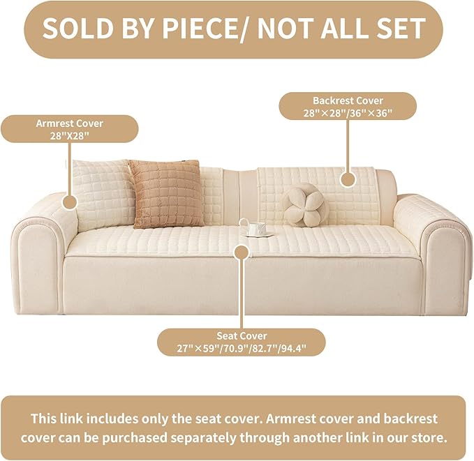 Velvet Couch Covers for Dogs, Dog Sectional Couch Covers, Pet Couchs Cover for Large Sectional, Couchs Protector for Dogs, Sectional Sofa Cover for Pet Washable(1PC,Beige White,27.6"×94.4")