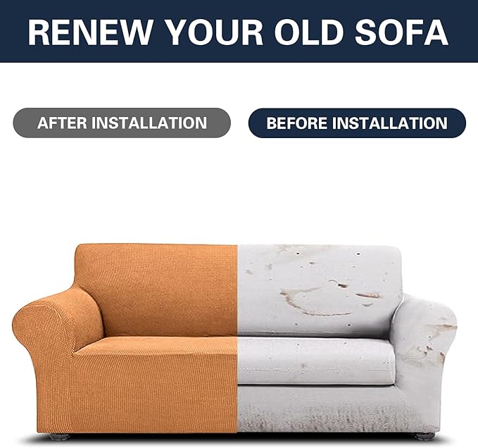 Cupuamon 2026 New Stretch Sofa Slipcovers Couch Cover for 3 Cushion Furniture Protector Sofa Covers with Elastic Bottom Jacquard Fabric Small Checks for Pets, Kids -Sofa, Golden