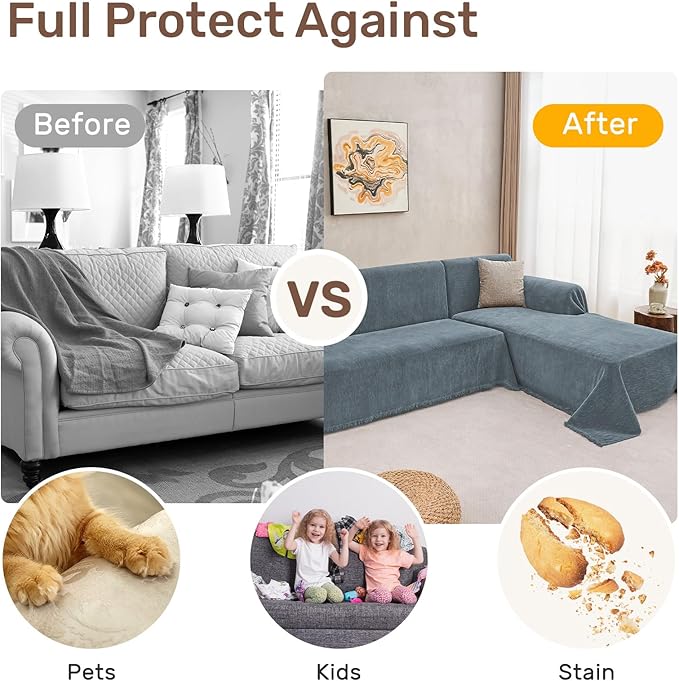 Sectional Couch Covers, 2 Pieces Washable L Shaped Couch Covers Sofa Blanket for Dogs Pet Friendly Sectional Sofa Slipcovers Furniture Covers,71"x 118"+ 71"x 118",(XX-Large,Dusty Blue)