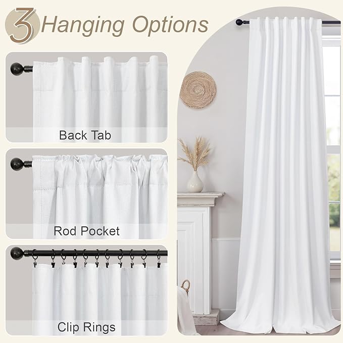 Complete Blackout 90 Inch Curtains Rustic Closet Extra Wide Curtains 2 Panel Set Linen Cotton Textured Large Window Light Heat Blocking Energy Saving Insulated Vintage Farmhouse Drapes Back Tab 7.5 ft