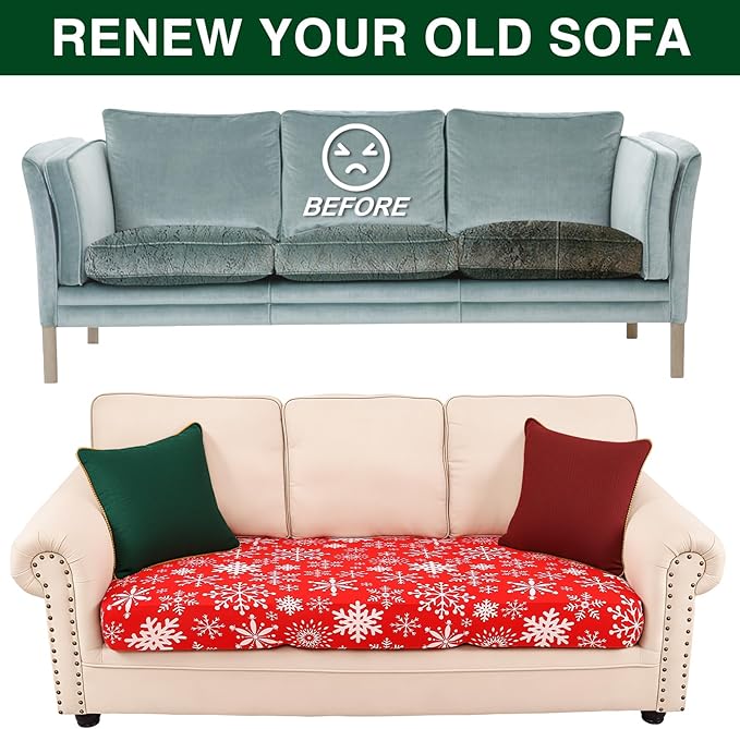 Smiry Printed Couch Cushion Covers, Stretch Soft Couch Covers for Sofa, Washable Non-Slip Sofa Slipcover Furniture Protector for Indoor and Outdoor (Medium,Red with White)