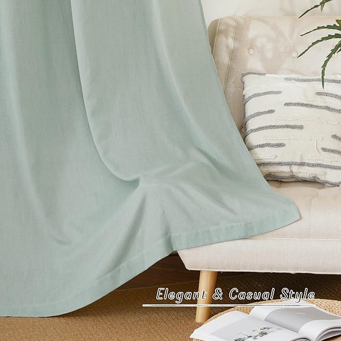 NICETOWN Rustic Linen 144 inch Long Curtains for Living Room, Grommet Privacy Added Thick Linen Weave with Light Filter Window Curtains & Drapes for Bedroom, Sage Green, W55 x L144, 2 Panels