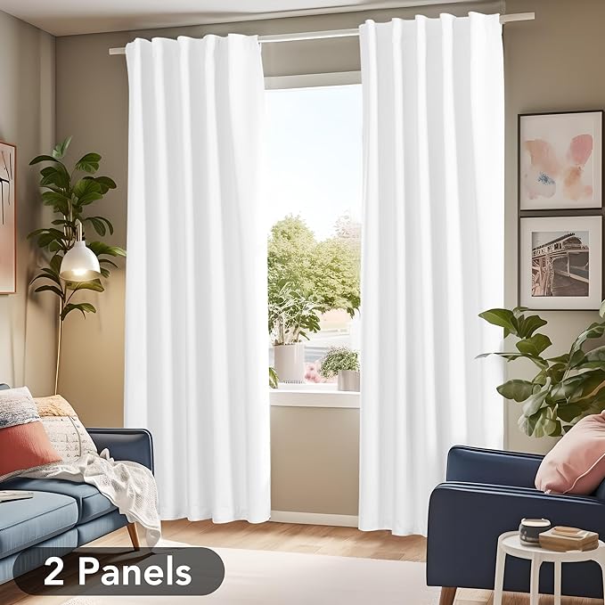 Deconovo Blackout Curtains for Bedroom & Nursery, Thermal Insulated Drapes, Back Tab & Rod Pocket, Noise Reducing, Energy Saving Room Darkening for Living Room White 42W x 84L Inch