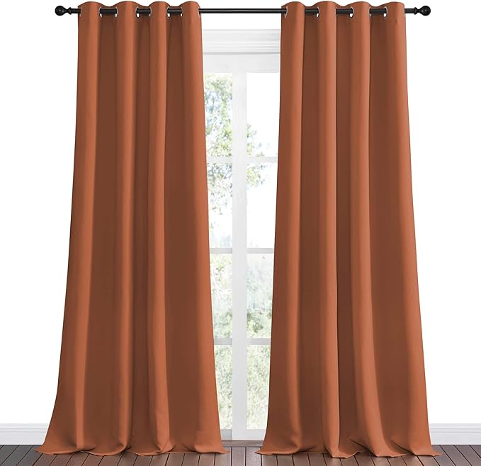 NICETOWN Burnt Orange Blackout Extra Long Curtains for Sliding Door, 55 by 120, 2 Pieces, Blocking Out Sunlight Window Treatment Modern Design Grommet Curtain Panels for Dining Room