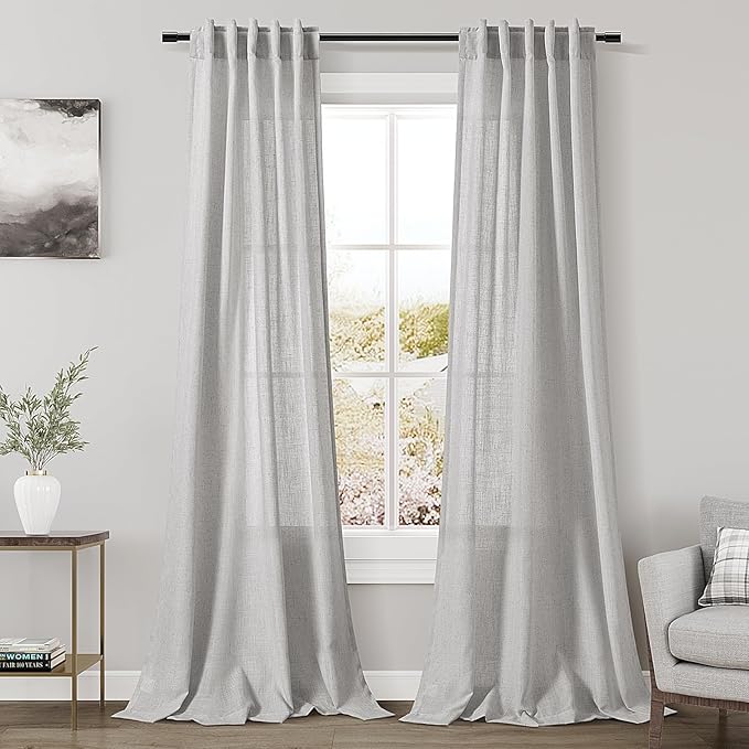 Grey Linen Blend Drapes 84 Inch Length 2 Panels Set Back Tab Rod Pocket Light Filtering Privacy Semi Sheer Textured Curtains Neutral Farmhouse Decor Curtains for Living Room Bedroom 40x84