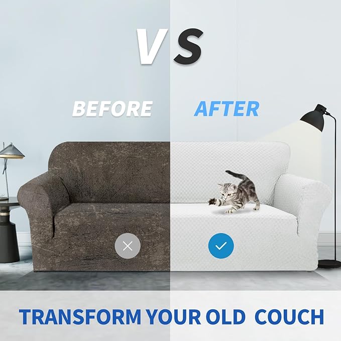ZNSAYOTX 1 Piece Jacquard Couch Covers for 3 Cushion Couch High Stretch Sofa Cover for Pets Dogs Anti Slip Extra Large Sofa Slipcovers Furniture Protector (X-Large, White)
