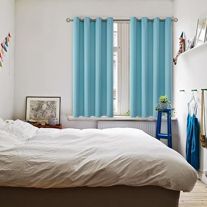BGment Blackout Curtains - Grommet Thermal Insulated Room Darkening Bedroom and Living Room Curtains, Set of 2 Panels (52 x 54 Inch, Aqua)