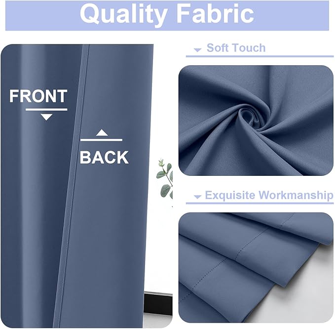 Simplebrand Ava Denim Blackout Curtains for Bedroom 84 Inch Length 2 Panels Set, Solid Thermal Insulated Privacy Living Room Window Treatment Curtains Blackout Drapes, W50 x L84 Inch, Denim