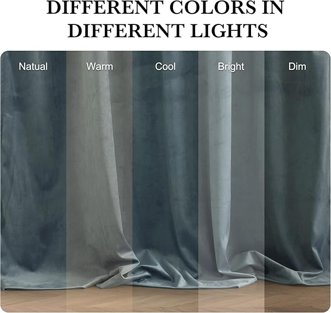 RYB HOME Dusty Blue Velvet Drapes for Baby Boy Bedroom, Thermal Insulated, Light Blocking, Floor-Length Velvet Curtains with Hook Belt for Modern Home Decor, 52" W x L84 L, 2 Panels Set