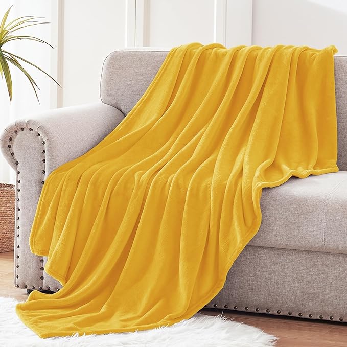Exclusivo Mezcla Fleece Throw XL Blanket for Couch, Sofa, Super Soft and Warm Mustard Yellow Blankets, All Season, Cozy, Plush, Lightweight, 50x70 Inches