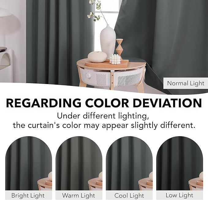 Deconovo Rod Pocket and Back Tab Curtains Room Darkening Curtain Blackout Thermal Insulated Window Curtains for Bedroom 52Wx63L Inch Dark Grey 2 Panels