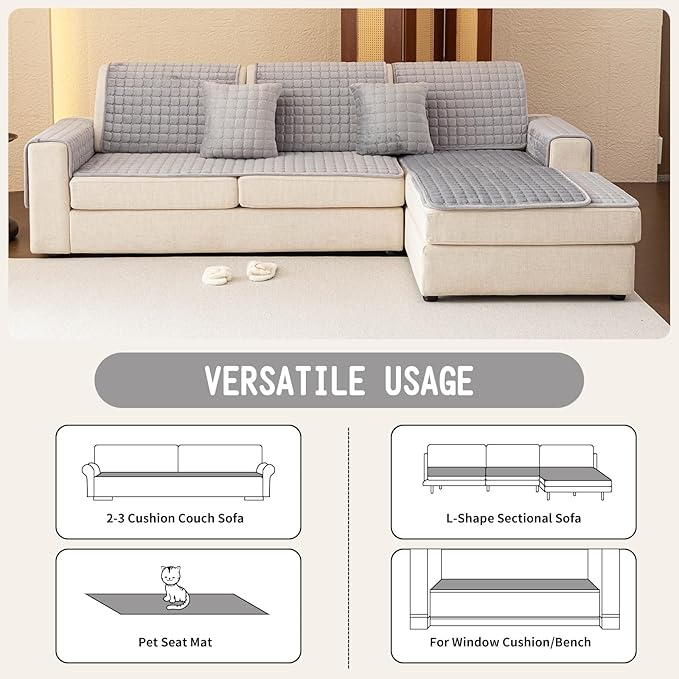 Velvet Couch Covers for Dogs, Dog Sectional Couch Covers, Pet Couchs Cover for Loveseat, Couchs Protector for Dogs, Sectional Sofa Cover for Pet Washable(1PC,Light Grey,27.6"×59")