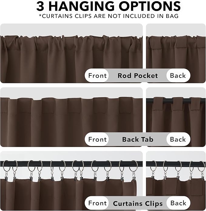 Deconovo Blackout Curtains, Thermal Insulated, W42 x L63 2 Panels, Back Tab, Machine Washable, Room-Darkening Drapes for Bedroom/Living Room Brown