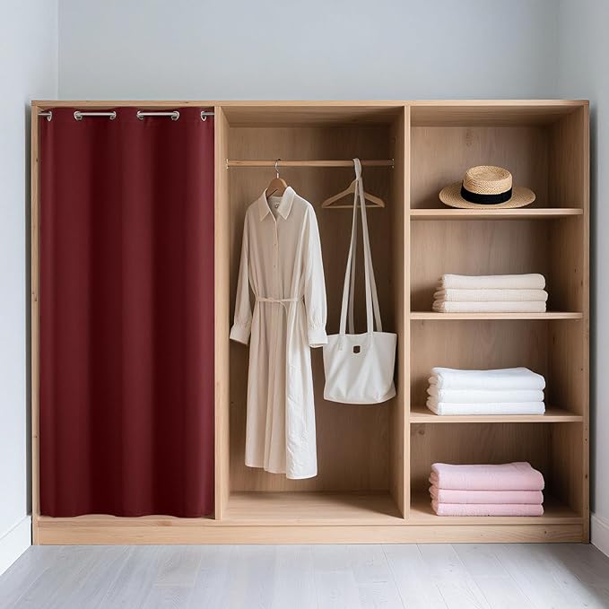 Joydeco Blackout Door Curtain for Doorway Privacy 80 Inches Long, Grommet Closet Curtain for Open Closet, Room Divider for Bedroom Living Room (Burgundy Red, 32Wx80L, 1 Panel)