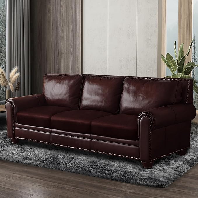 Leather Look Couch Cushion Covers Sofa Seat Slipcovers Sets Couches Furniture Protector for Sectional Armchair Loveseat Pets Kids Stretch Spandex Fabric (3 Cushion Sofa, Burgundy)