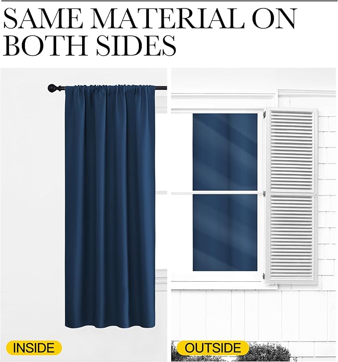 NICETOWN 2 Panels Blackout Curtains, Rod Pocket Thermal Insulated Drapes for Kitchen, Heavy Duty Small Window Treatment for Dorm Room, Studio Apartment, Basement (Moroccan Blue, W42 x L30)
