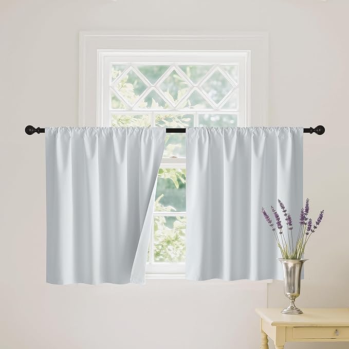 RYB HOME White 100% Blackout Curtains, Short Thermal Insulated Heat & UV Blocking Total Room Darkening Privacy Drapes for Small Window, Width 34 by Length 36, White, 2 Panels