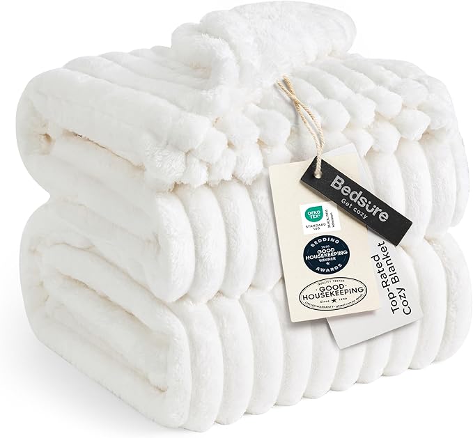 Bedsure GentleSoft Large Fleece Blanket for Bed - Cozy Soft Throw Blankets for Women, Cute Large Throws for Girls, Off White, 120x120 Inches