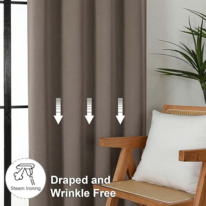 Simplebrand Ava Latte Short Blackout Curtains for Bedroom 54 Inches Long 2 Panels Set, Solid Thermal Insulated, Energy Saving Window Treatment Curtains Blackout Drapes, W40 x L54 Inch, Latte