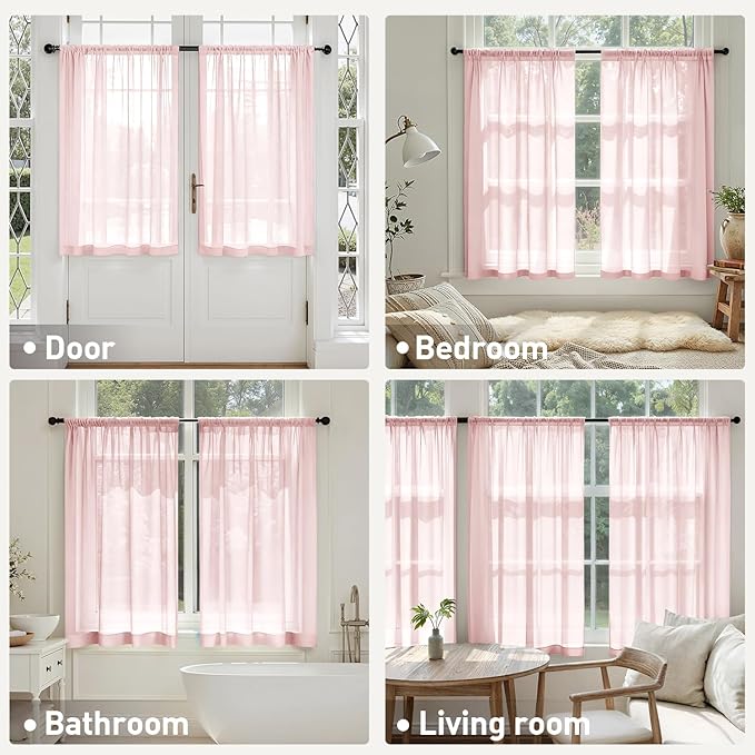 MIULEE Blush Pink Sheer Curtains 63 Inches Long, 4 Panels Set, Light Filtering Rod Pocket Voile Drapes for Living Room and Bedroom, Airy Soft Fabric Window Treatments, 42 x 63 Inches