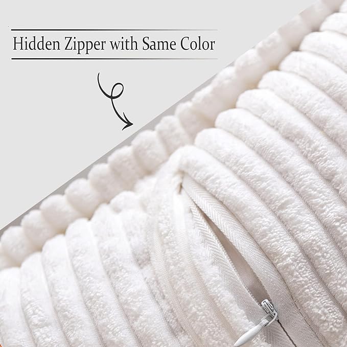 MIULEE Decorative Throw Pillow Covers for Couch Bed Livingroom 18x18 Inch Set of 2 White Boho Accent Throw Pllows Broadside Striped Patchwork Soft Corduroy Pillowcases