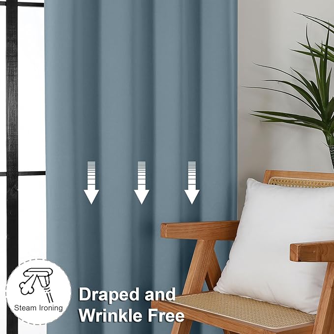Simplebrand Ava Stone Blue Blackout Curtains for Bedroom, 78 Inch Length, 2 Panels Set, Privacy Thermal Insulated Rod Pocket Window Curtains for Patio, French Door, W40 x L78 Inch