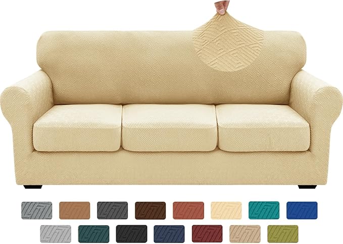 XINEAGE 2026 New 4 Pieces Couch Covers for 3 Cushion Couch Super Stretch Thick Soft Sofa Cover Anti Slip Sofa Slipcover Dogs Cats Furniture Protector (Beige, 71"-91")
