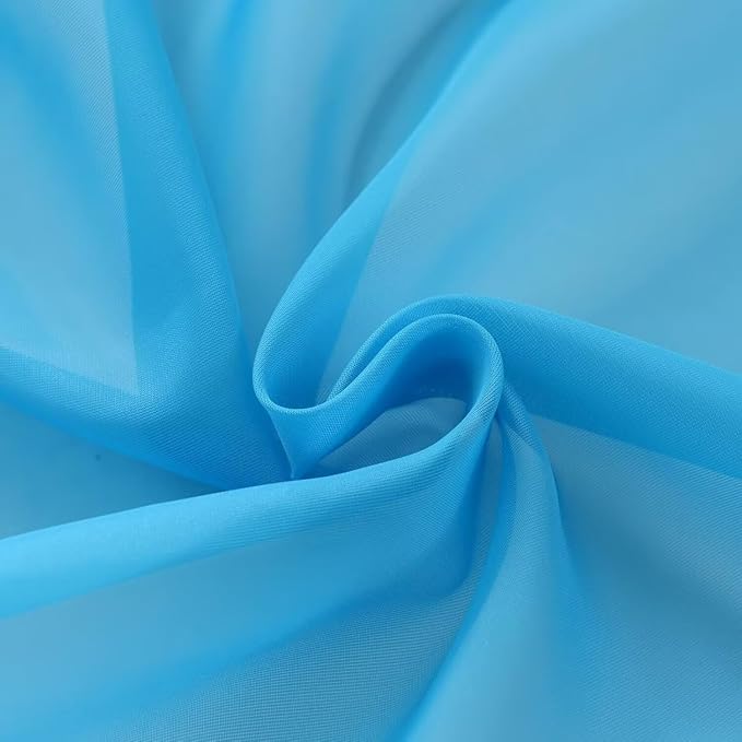 SpaceDresser Basic Rod Pocket Sheer Voile Window Curtain Panels Cyan Blue 1 Pair 2 Panels 52 Width 36 Inch Long for Kitchen Bedroom Children Living Room Yard（Cyan Blue, 52W x 36L）