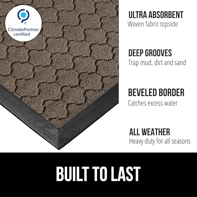 GORILLA GRIP 100% Waterproof All-Season WeatherMAX Doormat, 47x35, US Designed Natural Rubber, Stain and Fade Resistant, Low Profile Indoor Outdoor Door Mats, Easy Clean Patio Mat, Latte Quatrefoil