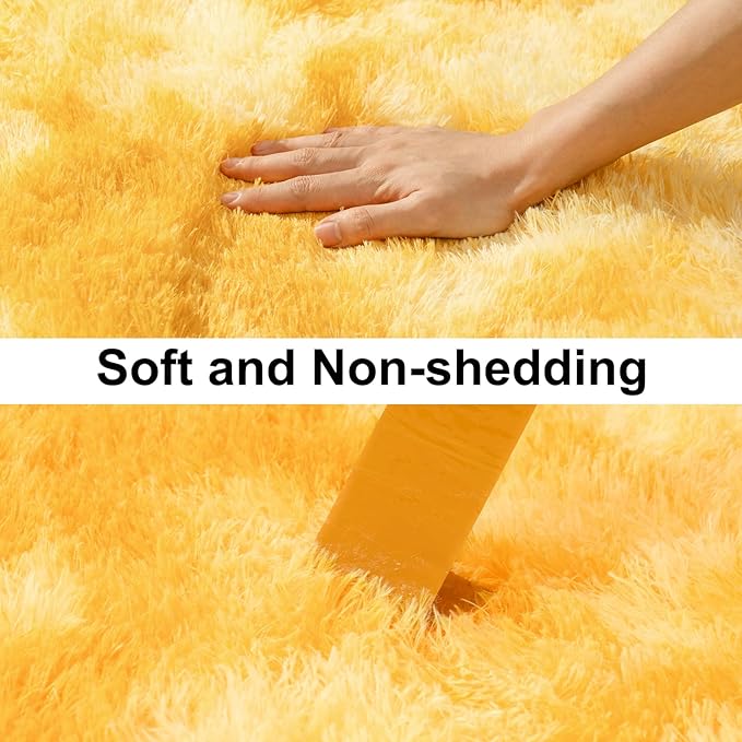 Soft Runner Rugs for Bedroom Hallways, 2x4 Tie-Dyed Yellow Fluffy Shag Throw Area Rug Non Slip for Bedside Dorm, Long Shaggy Furry Carpet for Nursery Living Room