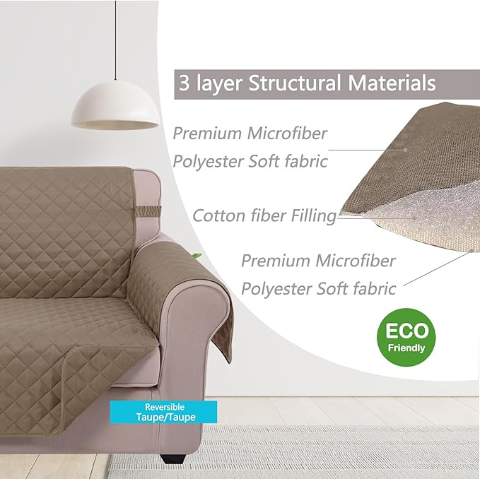 U-NICE HOME 4 Seater Sofa Cover 91 Inch Large Couch Covers for 4 Cushion Couch with Elastic Straps Water Resistant Furniture Protector Cover for Pets Cat (Sofa XX-Large, Taupe/Taupe)