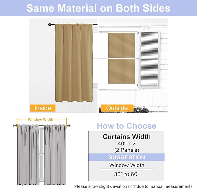 Simplebrand Ava Gold Short Blackout Curtains for Bedroom 45 Inches Long 2 Panels Set, Solid Thermal Insulated, Energy Saving Window Treatment Curtains Blackout Drapes, W40 x L45 Inch, Gold