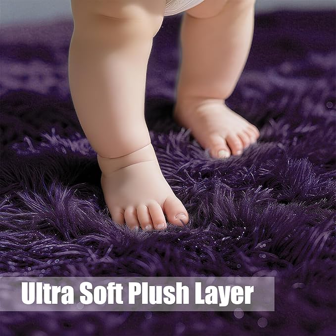 6x9 Fluffy Area Rug for Living Room,Shag Area Rugs for Bedroom,Purple Soft Fuzzy Rug Non-Shedding Indoor Plush Carpet for Kids Bedroom Nursery Dorm Home Decor
