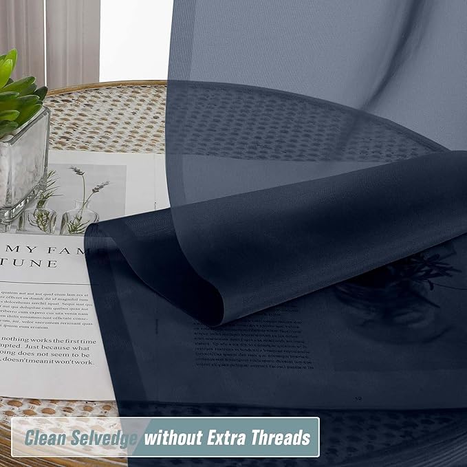 Navy Blue Small Sheer Curtains Tier 24 Inches Length 2 Pieces, Light Filtering Cafe Curtains for Living Room Bathroom, Modern Window Treatments Dual Rod Pocket Panels, 2X42Wx24L Inches